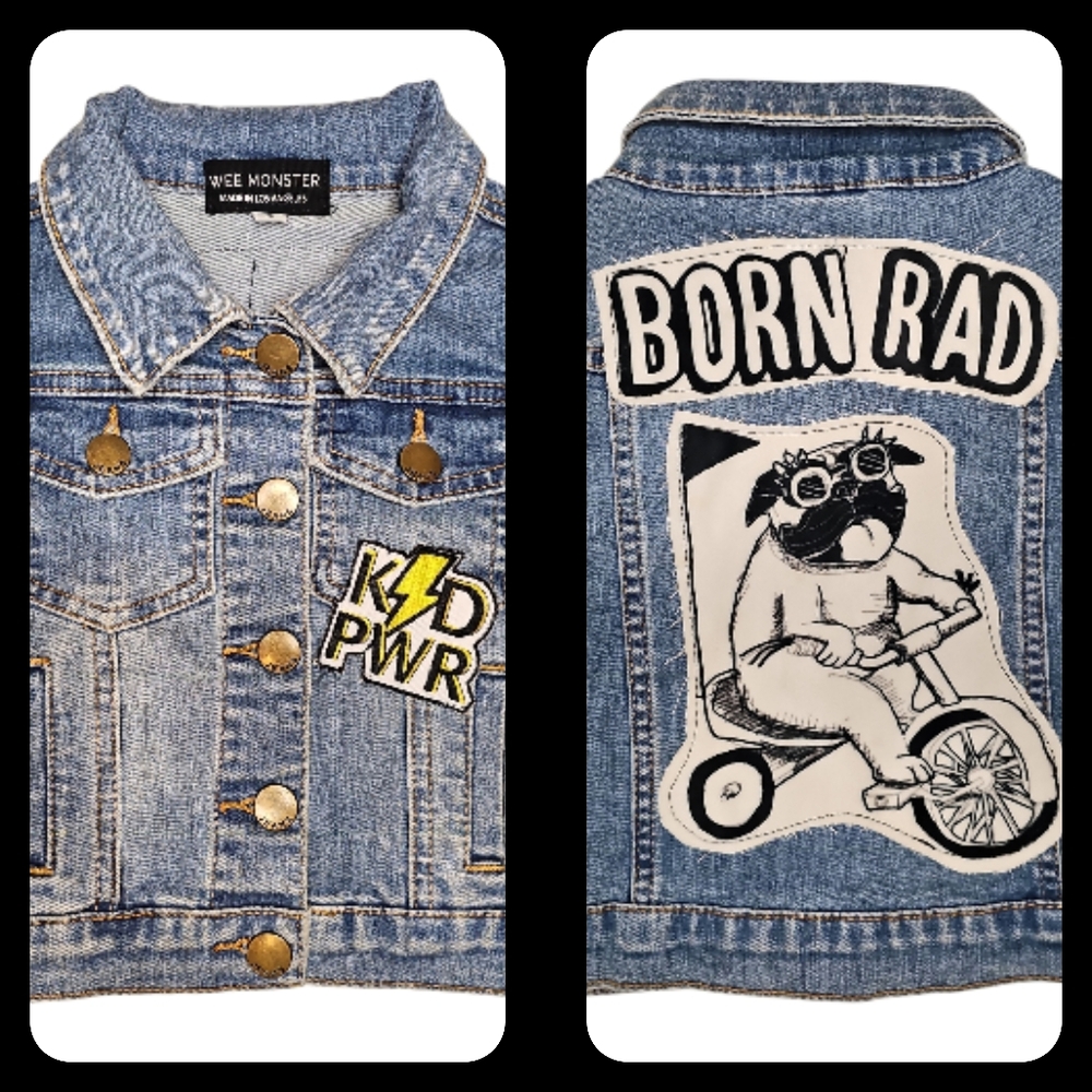 Wee Monster “Born Rad / Kid Power” Toddler Kids' Denim Jacket – Size 2 – Unisex